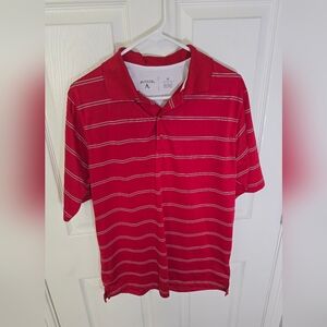 Antigua Mens Red Striped Golf Polo Collared Short Sleeve Shirt Medium